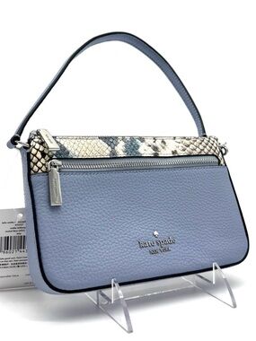 Kate Spade Leila Convertible Leather Mini Pachette Bag Snakeskin Blue